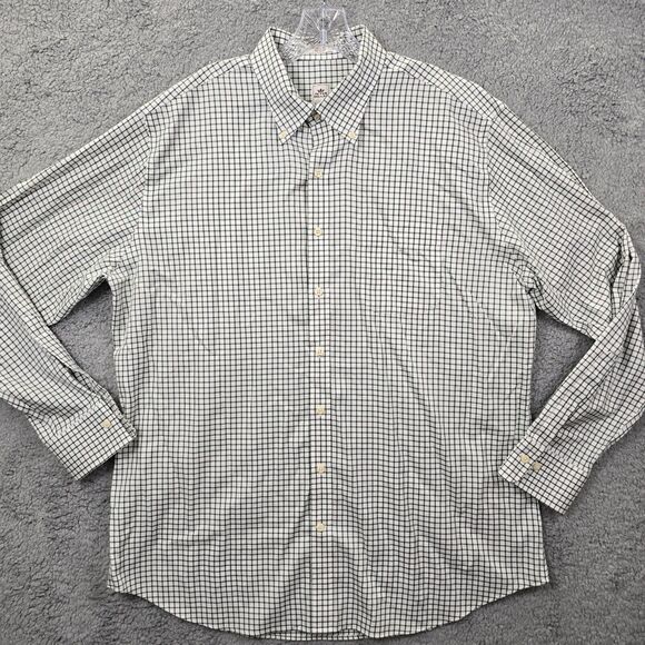 Peter Millar Men's Gray White Checker Long Sleeve Button Up Shirt Size XL - Picture 1 of 13